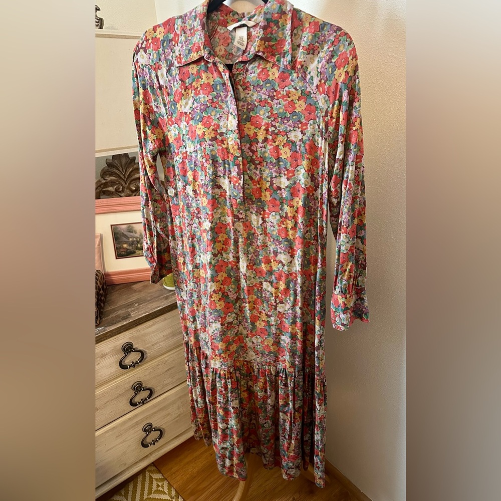 H&M Floral Shirt Dress in Red, Pink, Green and Blue